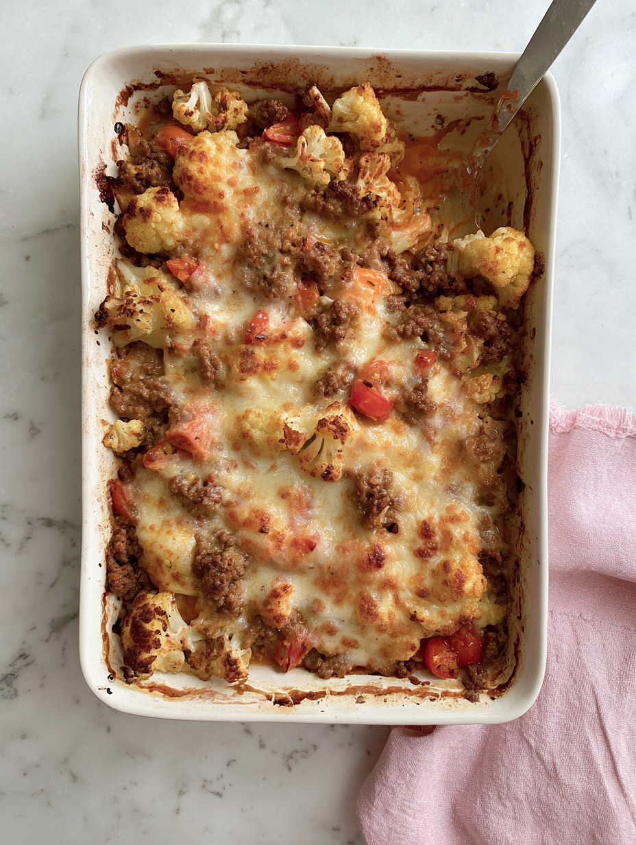 Cheesy Beef & Cauliflower Bake