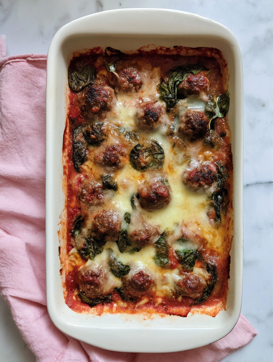 Cheesy Spinach & Meatball Bake