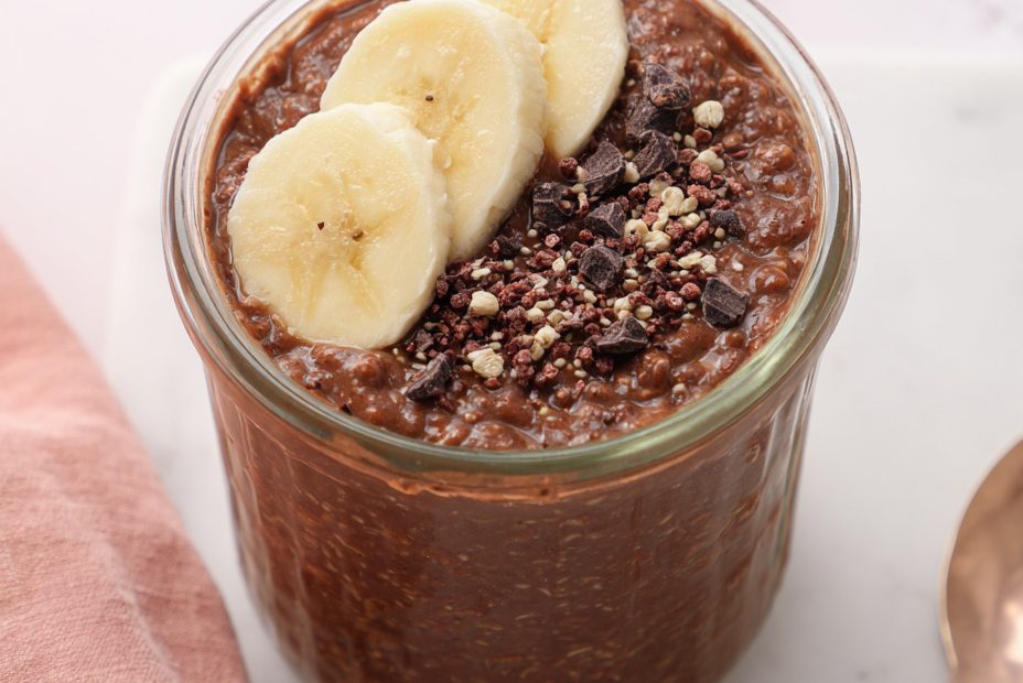 Chocolate Banana Protein Overnight Oats (Lightened Up)