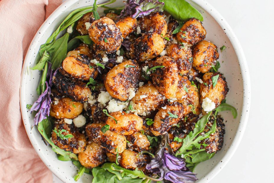 Crispy Everything Gnocchi Meal Prep with Spinach, Feta, and Lemon